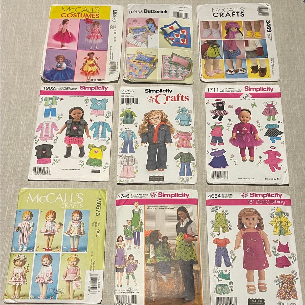 18 inch doll Clothing Patterns - 9 patterns total. American Girl Sewing Patterns